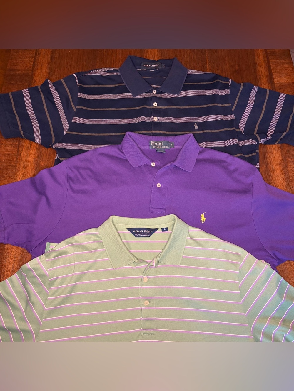 Lot of 3 Polo Golf Ralph Lauren Mens L Purple Black Green Short Sleeve Shirt